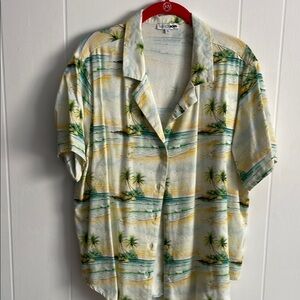 Island Print Short Sleeve Shirt - Pale Yellow/Green by fashion nova